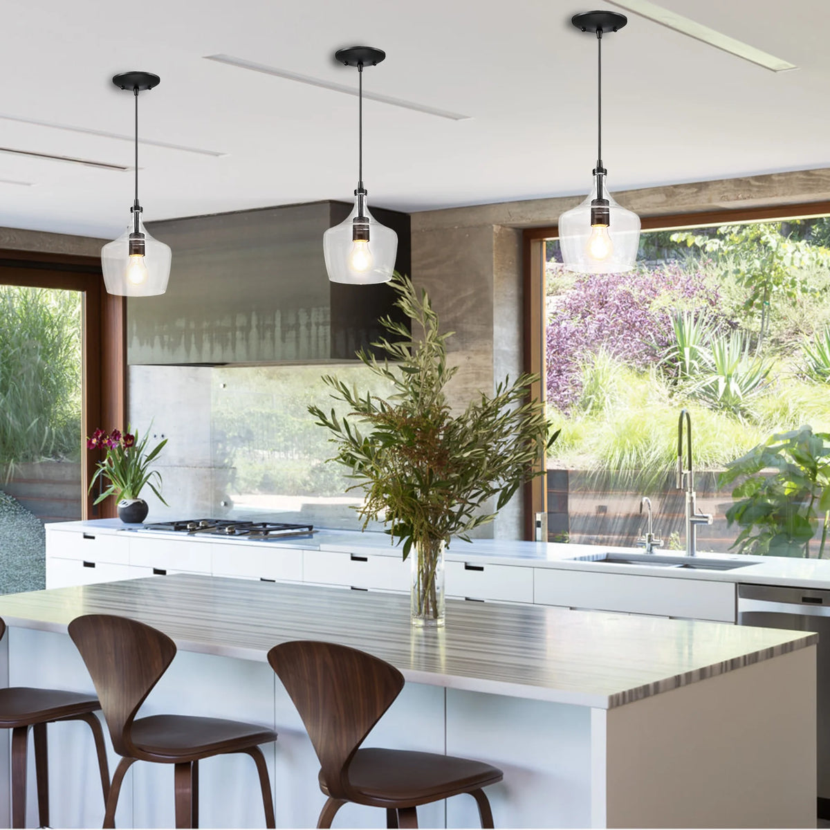 3-Pack Bronze Pendant Lighting with Glass Shade Z9623