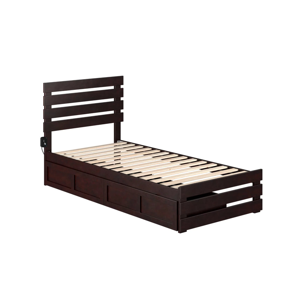 Espresso Solid Wood Twin XL Bed with Footboard & Drawers G315564