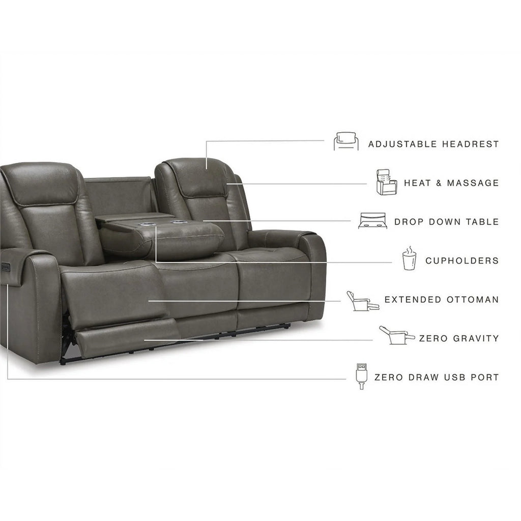 Gray Faux Leather Fabric Power Reclining Sofa S429
