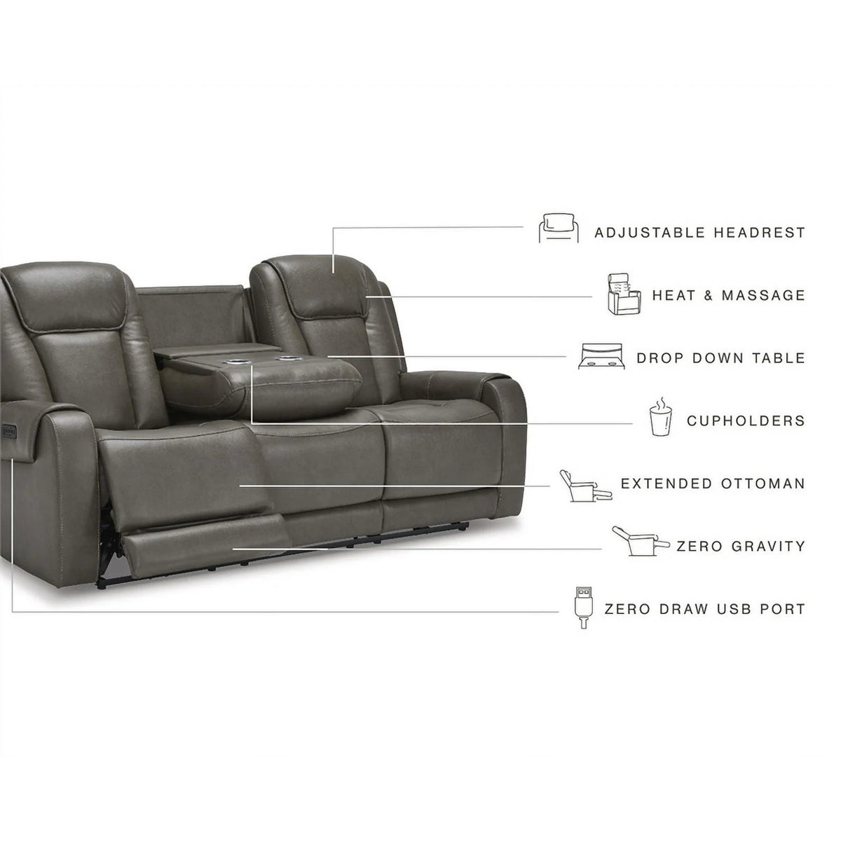 Gray Faux Leather Fabric Power Reclining Sofa S429