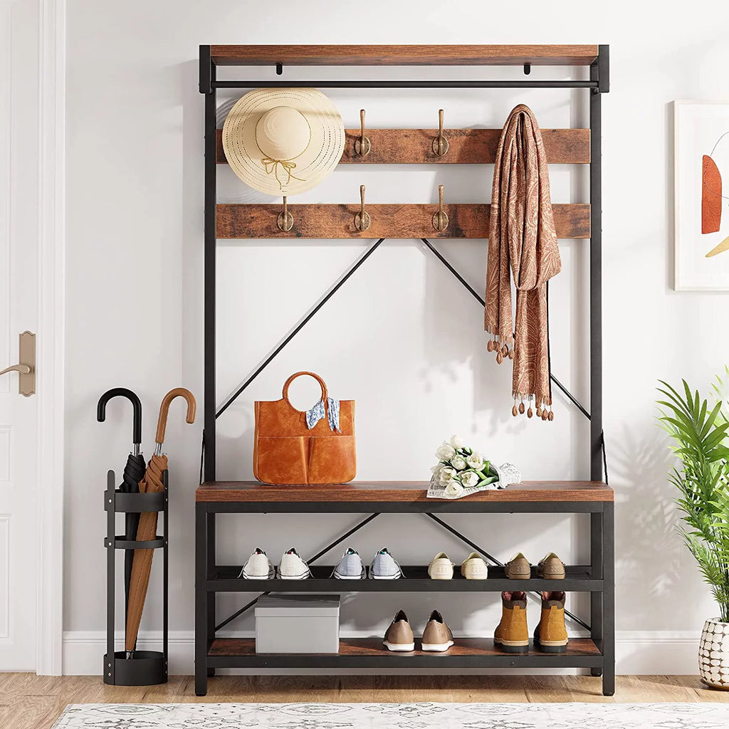 72" Storage Shoe Bench with 8 Hanging Hooks B11617