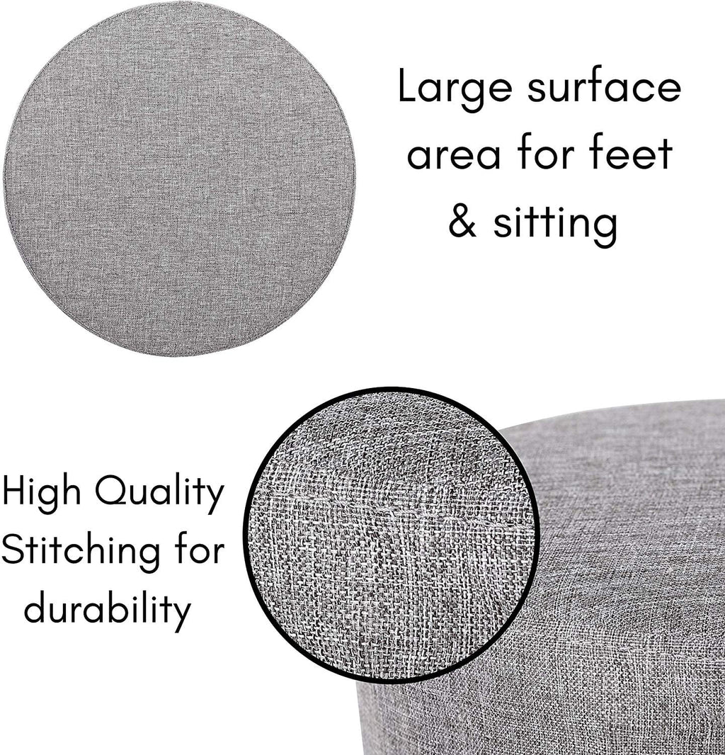 Linen Foot Stool Ottoman with Wood Legs F405040