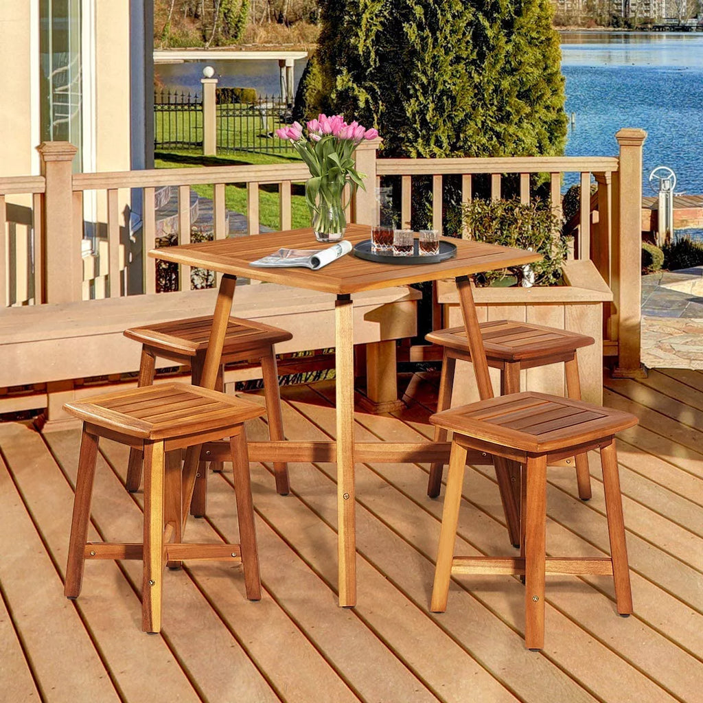 5 Piece Acacia Wood Patio Dining Furniture Set with 4 Stools D375877