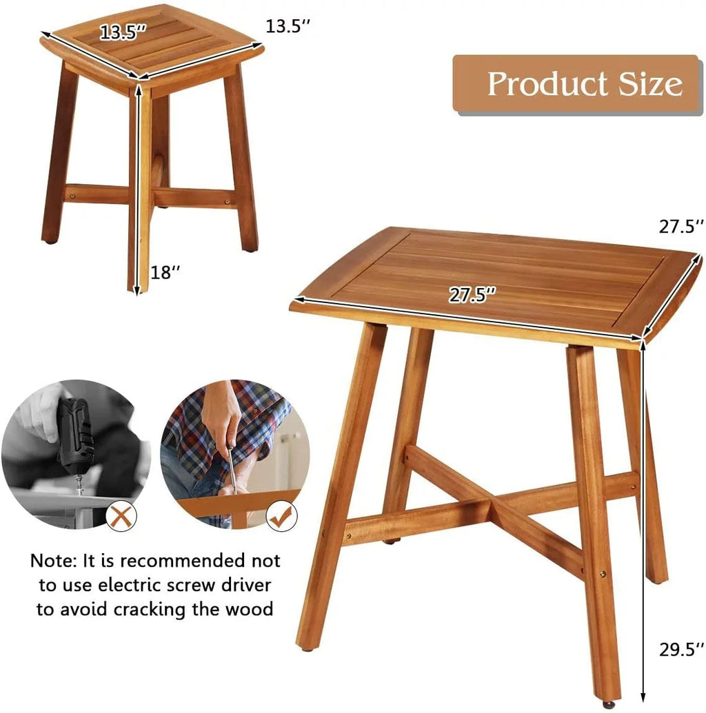 5 Piece Acacia Wood Patio Dining Furniture Set with 4 Stools D375877
