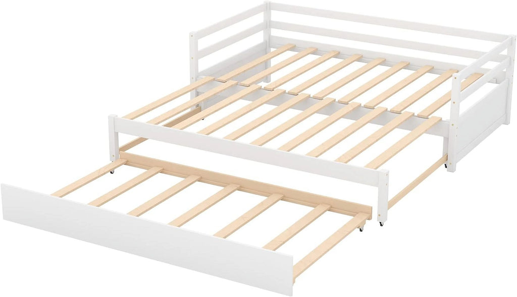 White Wood Extendable Daybed with Trundle Q810
