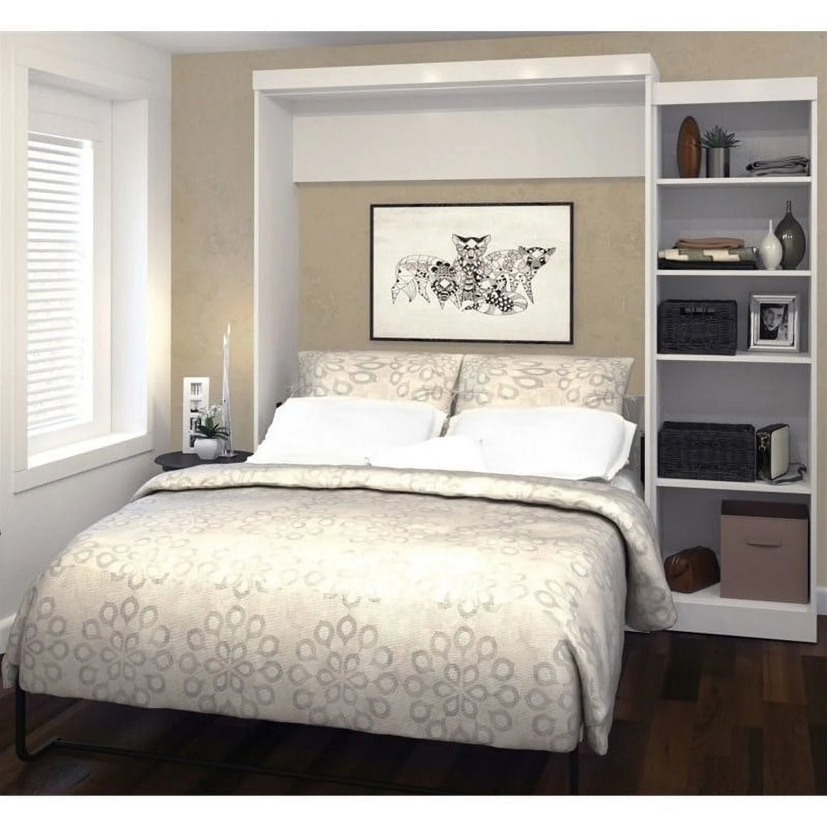 Queen Wall Bed with Storage in White S513459
