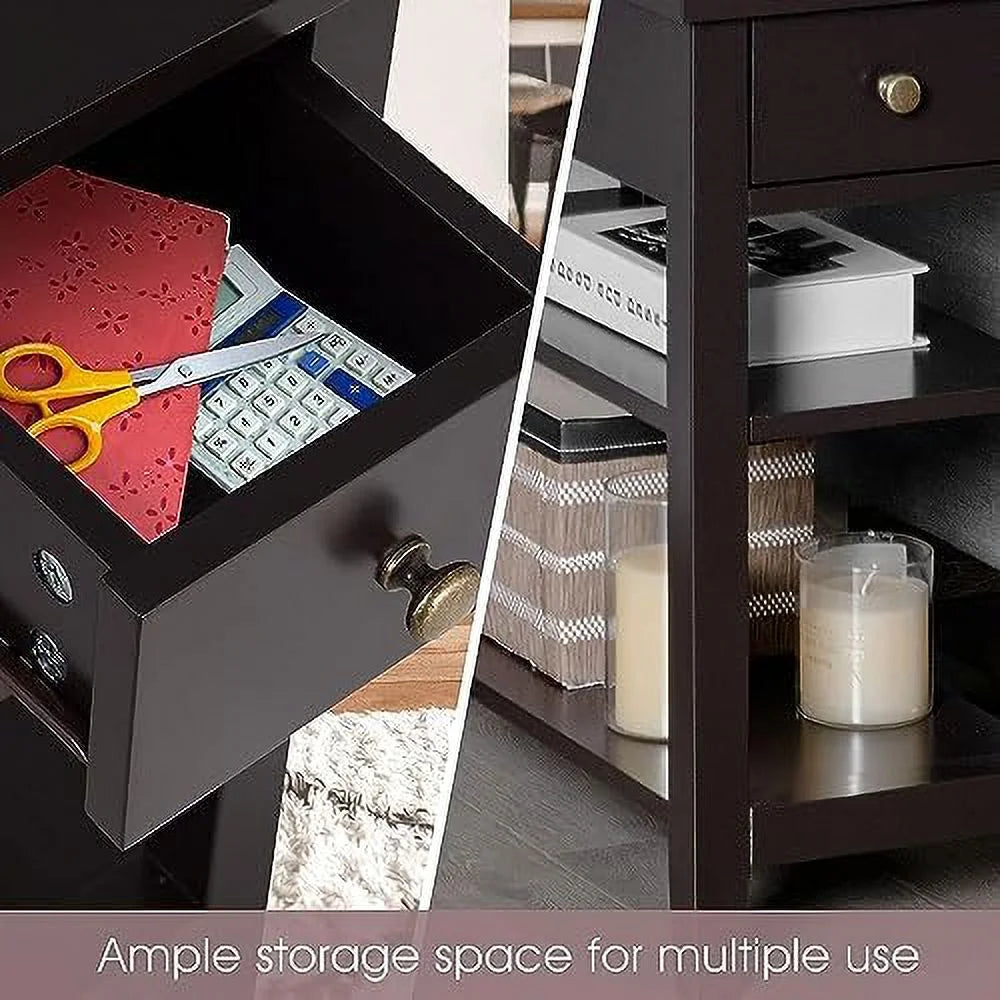 Narrow End Table with Drawer and 2 Open Shelves R300595