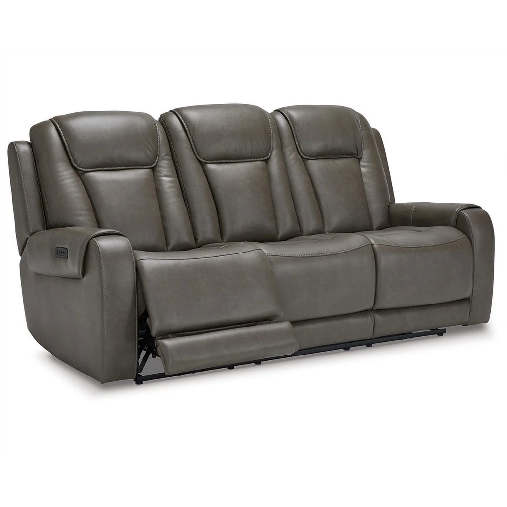 Gray Faux Leather Fabric Power Reclining Sofa S429