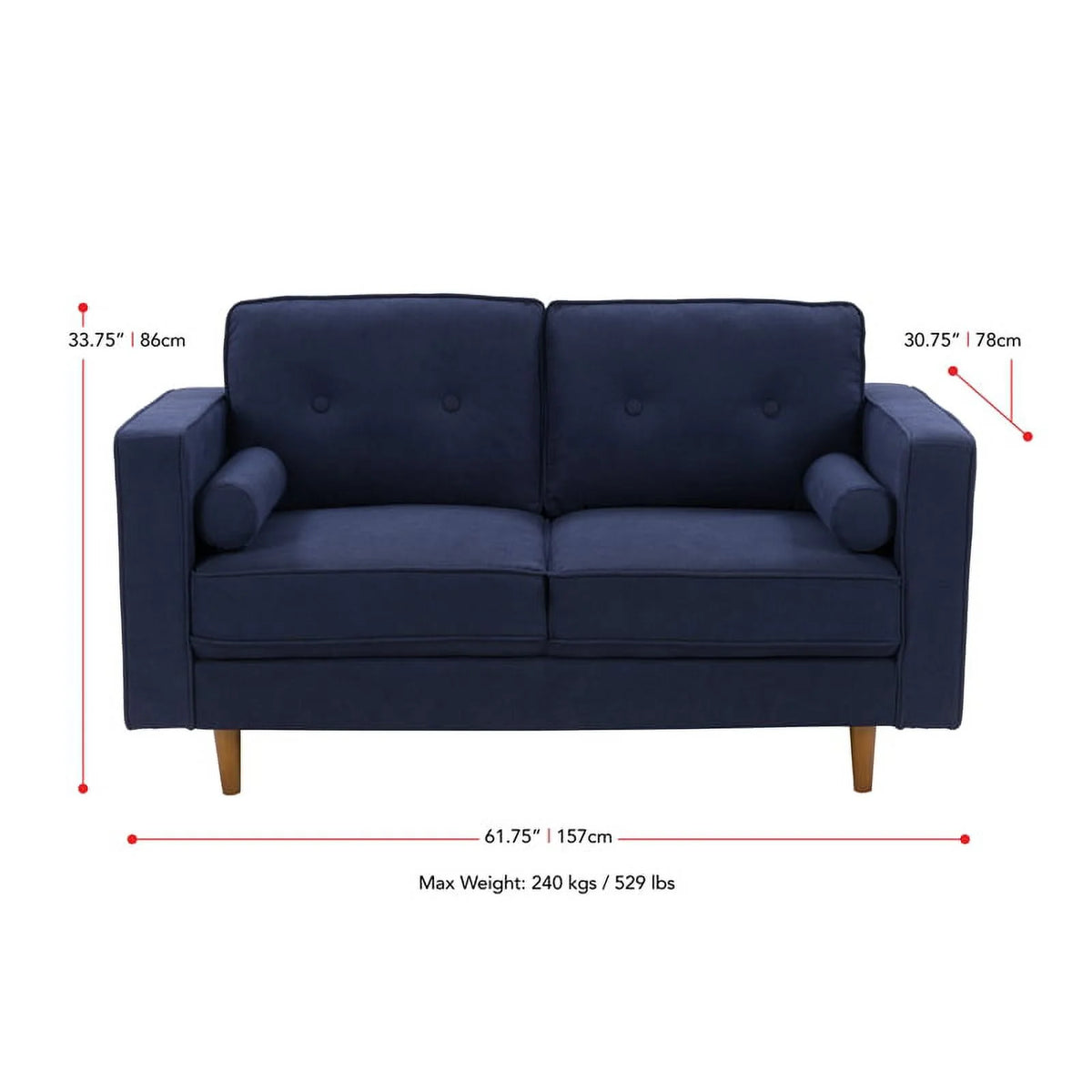 Navy Blue Fabric Upholstered Loveseat F717213
