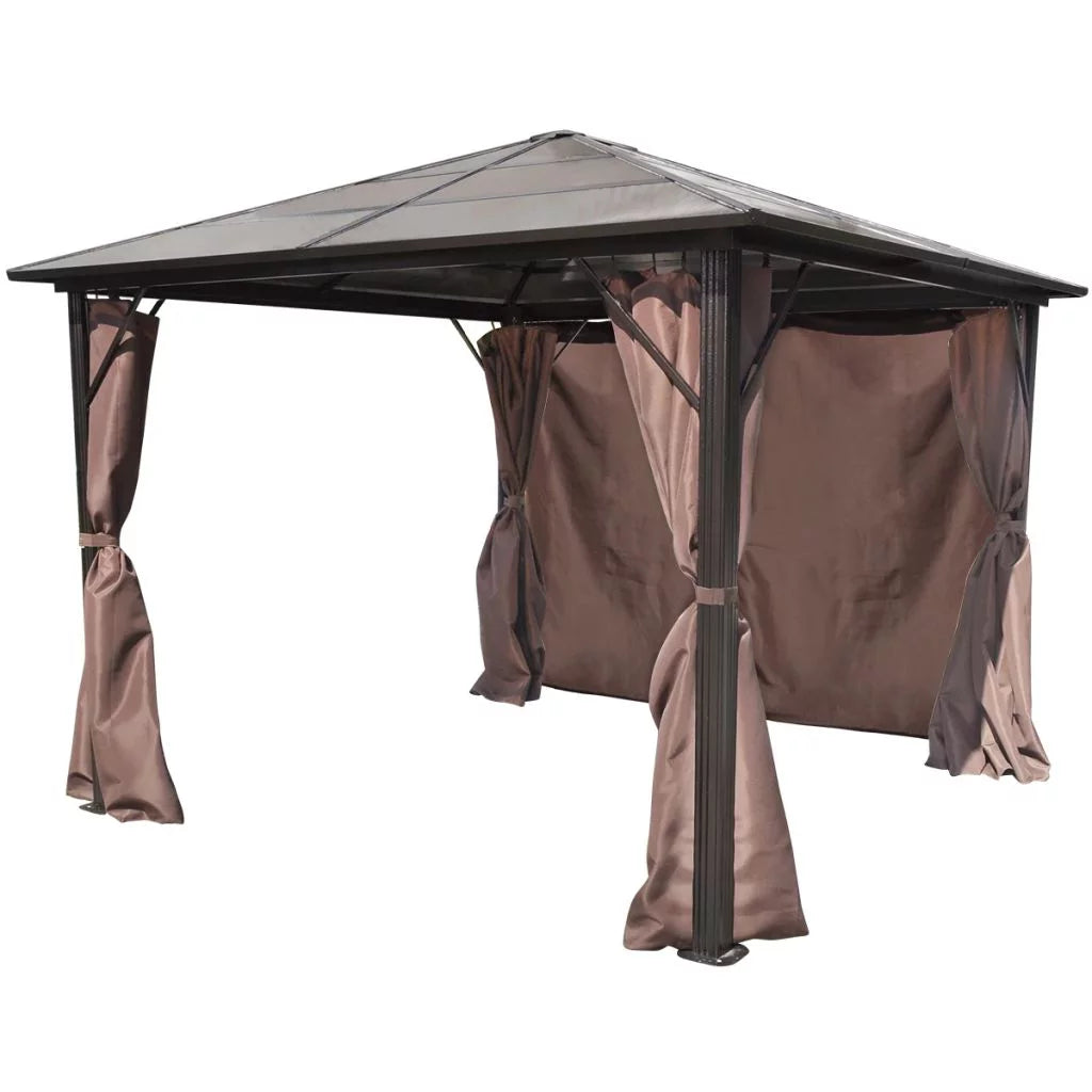 Gazebo with Curtain Brown Aluminum 10' x 10' I893