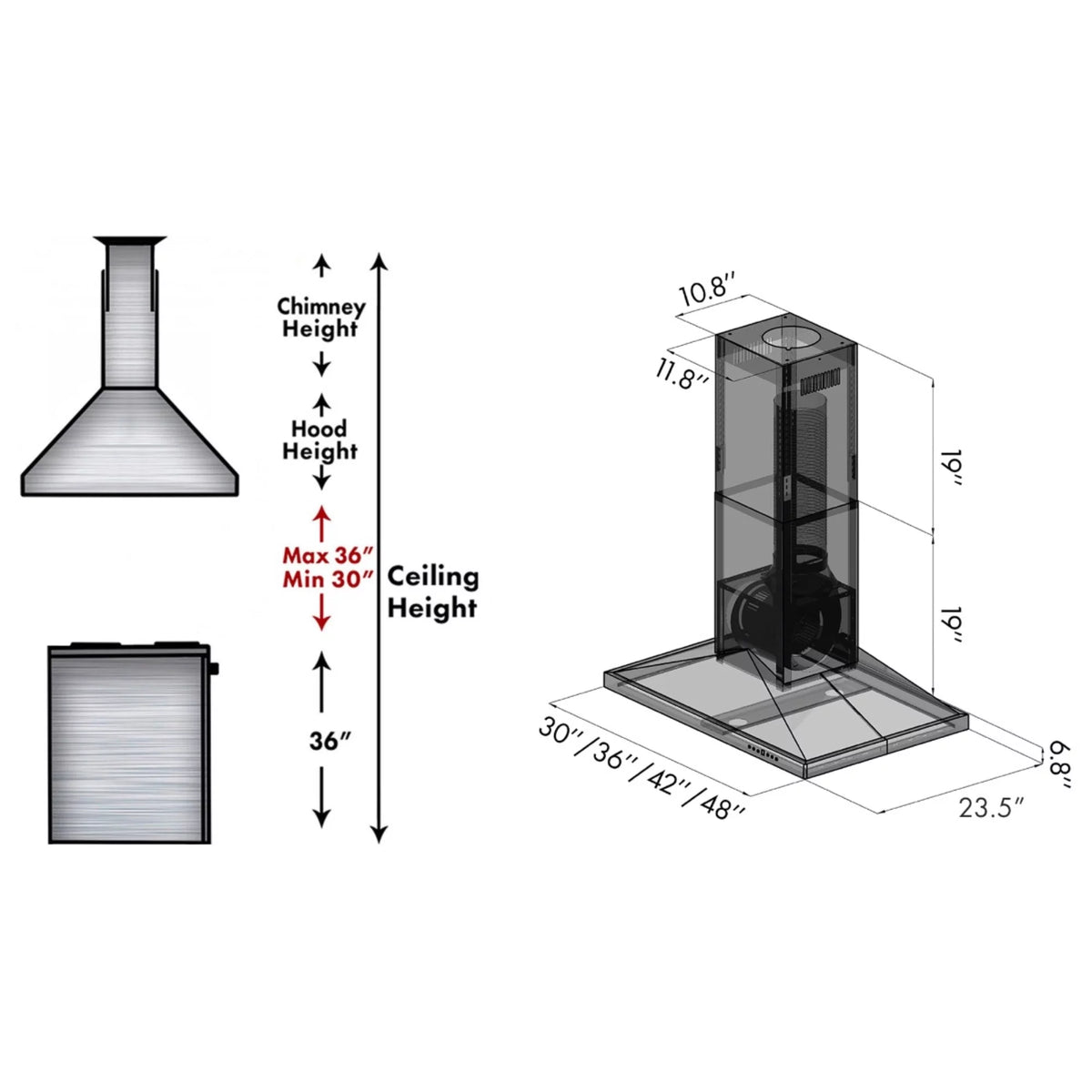 42 in. Black Stainless Steel Island Mount Range Hood H88123
