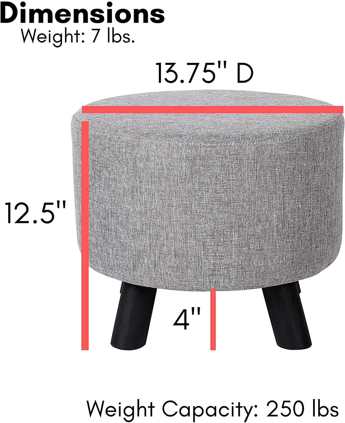 Linen Foot Stool Ottoman with Wood Legs F405040
