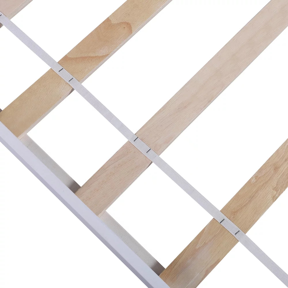 White Twin Platform Bed with Trundle, Solid Wood Bed Frame with Headboard E71137