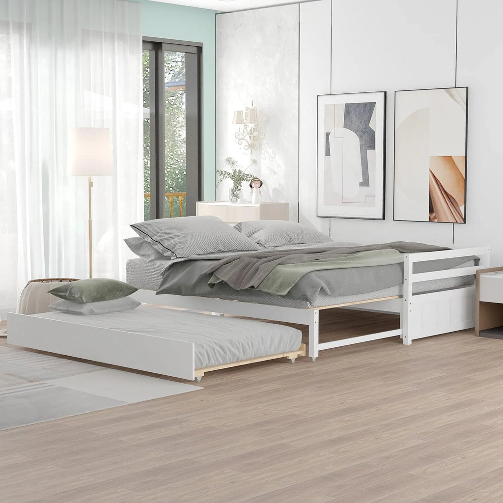 White Wood Extendable Daybed with Trundle Q810