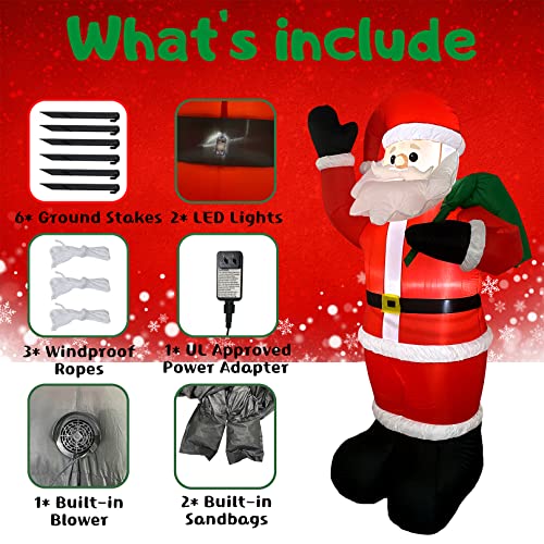 Inflatable Christmas Yard Decoration 8FT Santa Claus with Built-in LED Light B9457