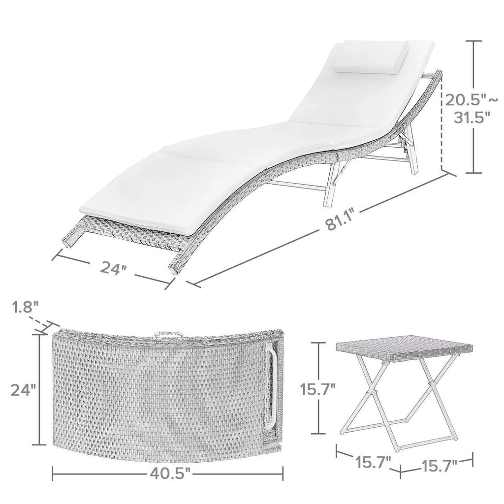 3 Pieces Adjustable Folding PE Rattan Chaise Lounge Chair B97595
