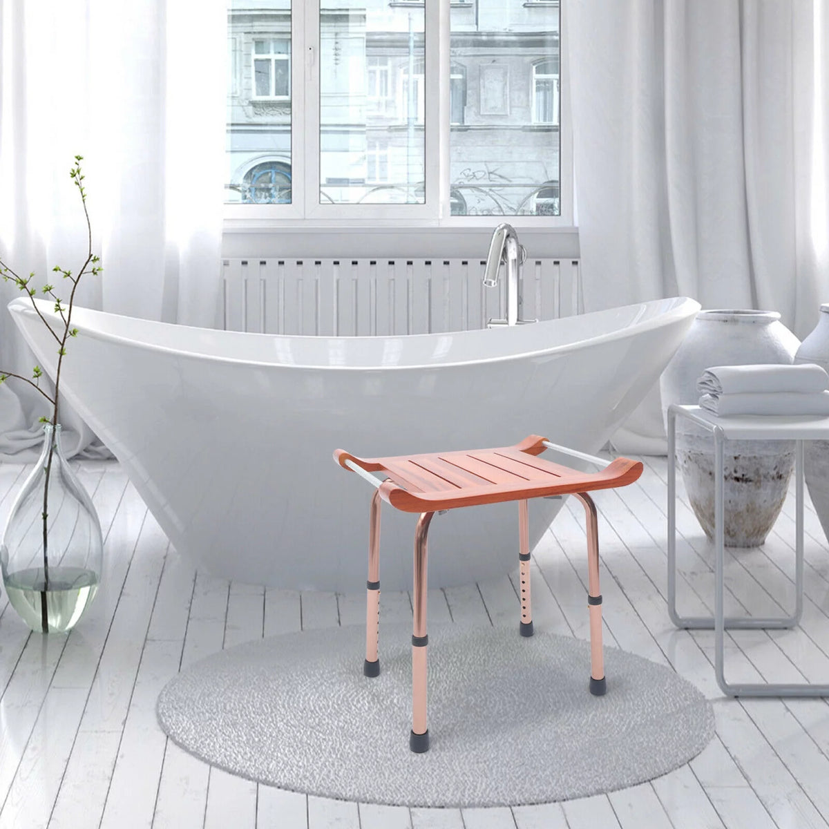 Adjustable Teak Bath Bench Shower Chair 300lbs F665