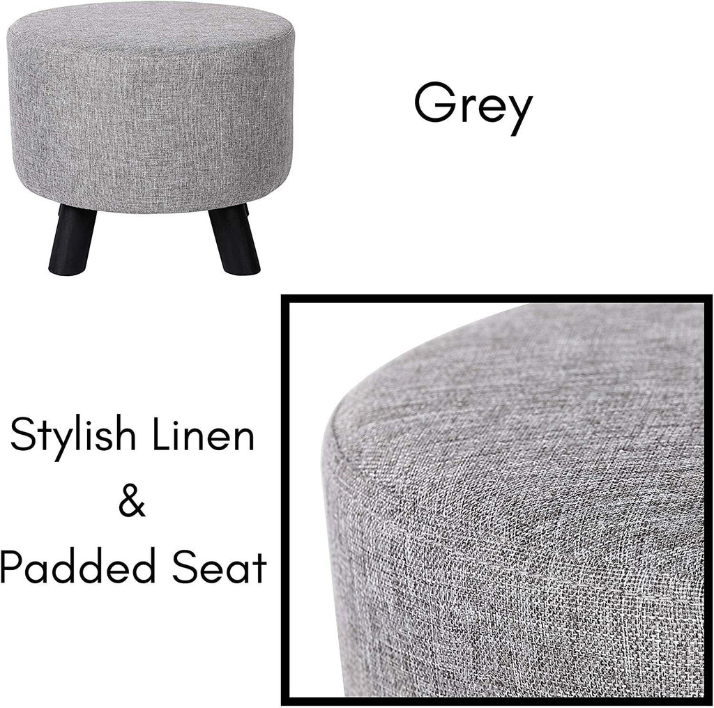 Linen Foot Stool Ottoman with Wood Legs F405040