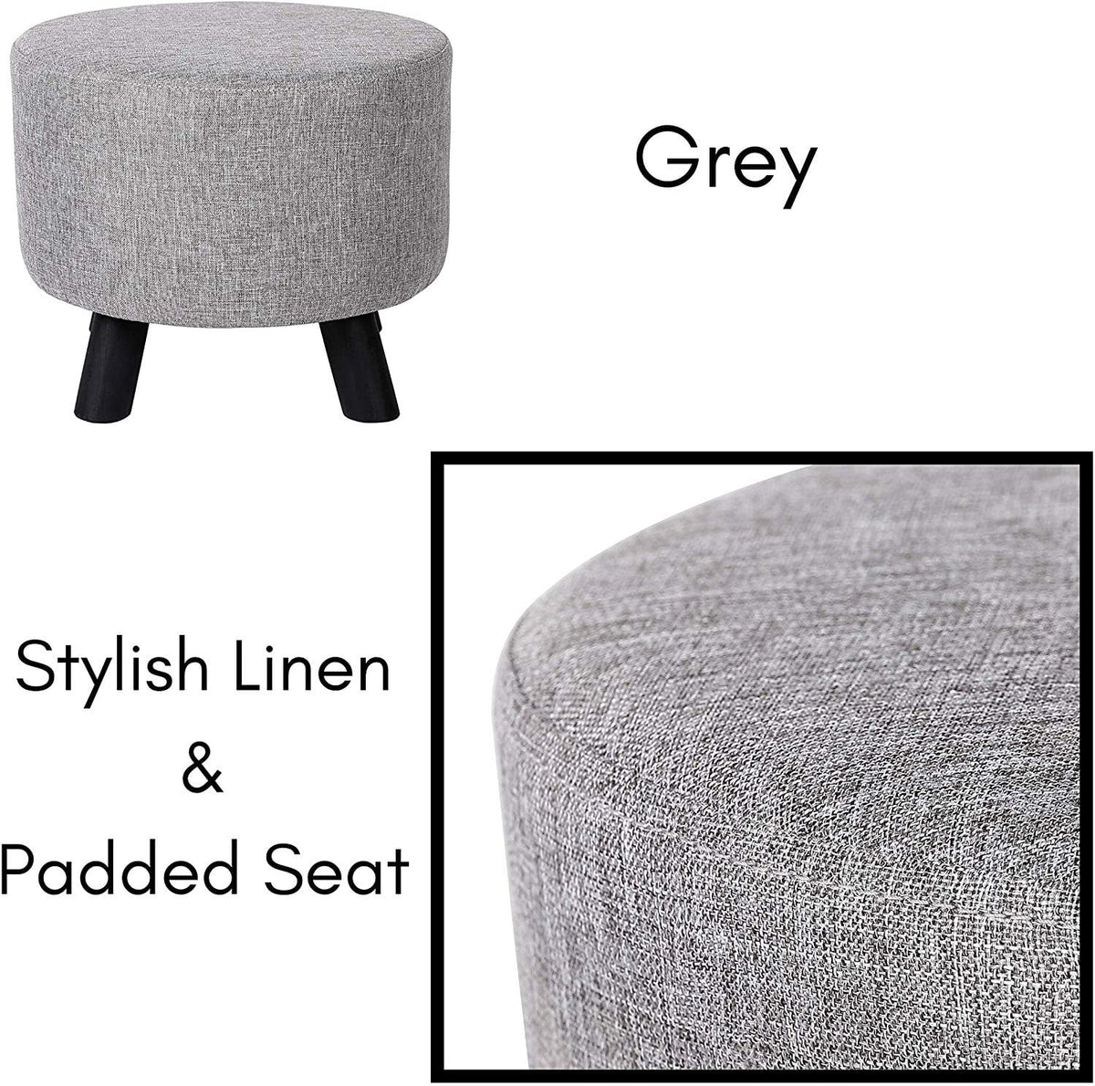 Linen Foot Stool Ottoman with Wood Legs F405040