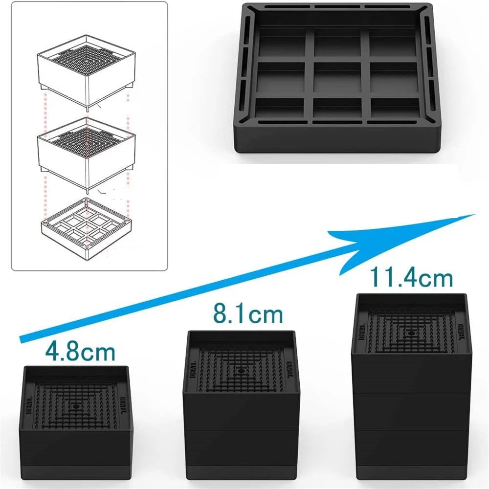 Heavy Duty Stackable Black Polypropylene Plastic Bed Risers T6540