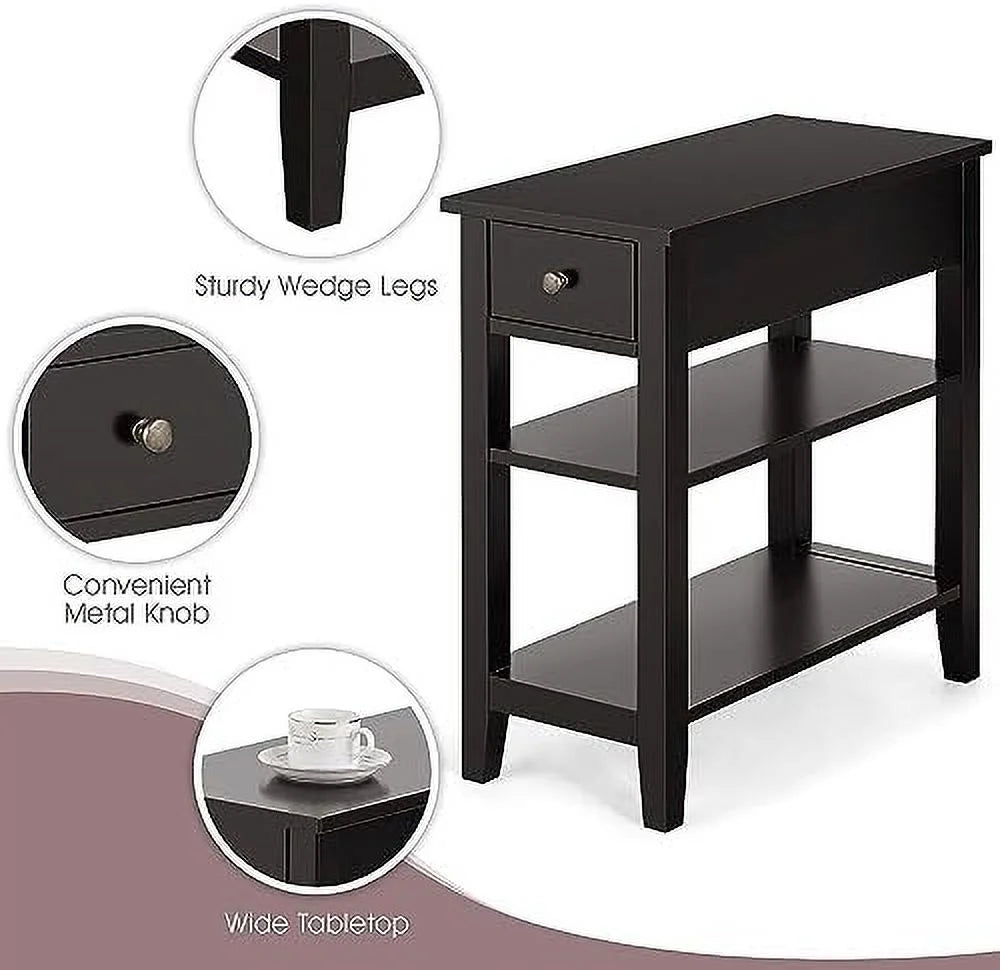 Narrow End Table with Drawer and 2 Open Shelves R300595