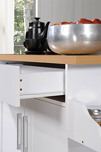 Rolling Wood Kitchen Island Cart with Spice Rack, White Y427