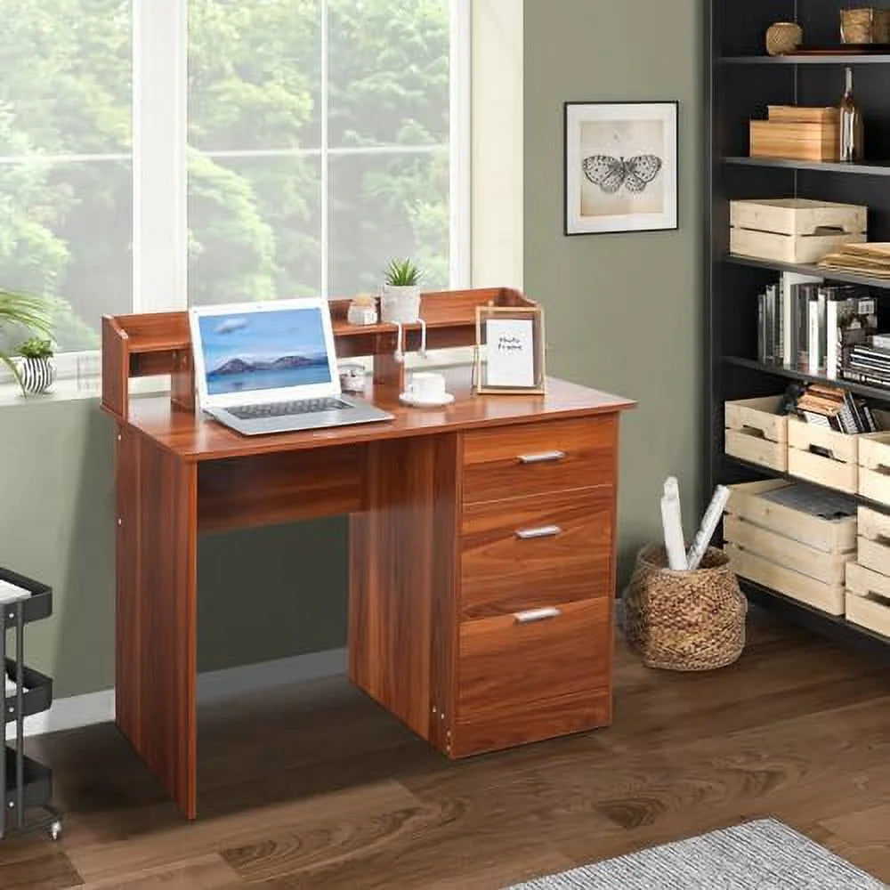 Grey Computer Desk with Drawers & Hutch M497951