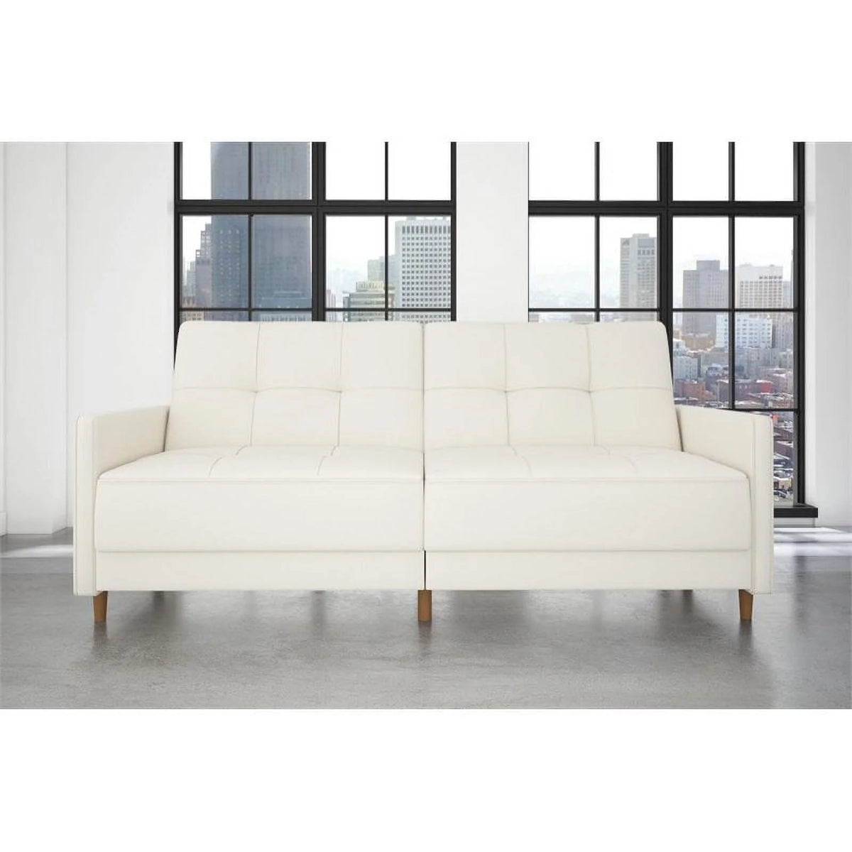 White Faux Leather Convertible Sleeper Sofa A16723