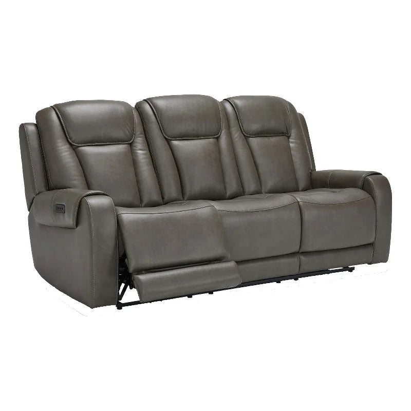 Gray Faux Leather Fabric Power Reclining Sofa S429
