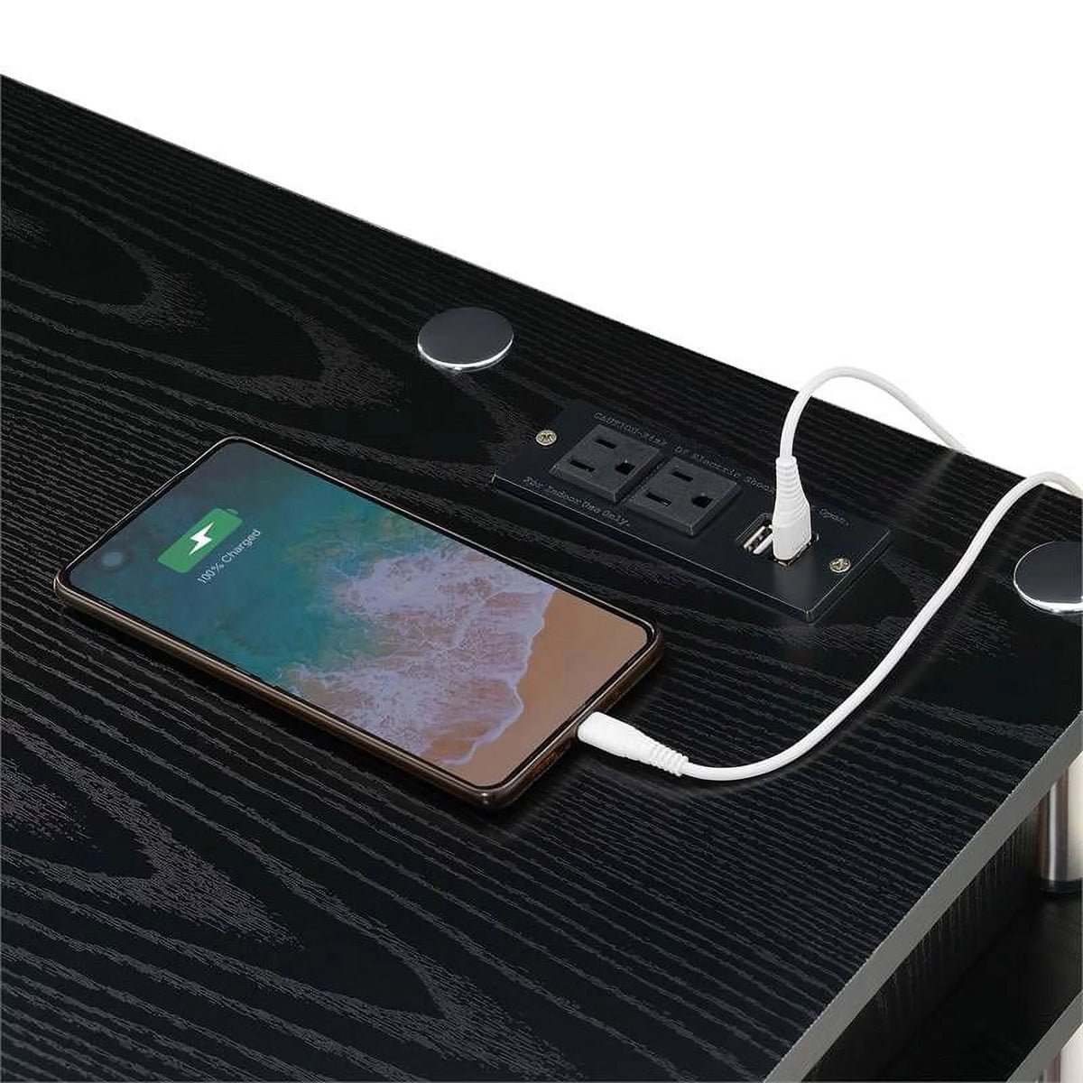 Student Desk with Charging Station in Black Wood Finish O364271