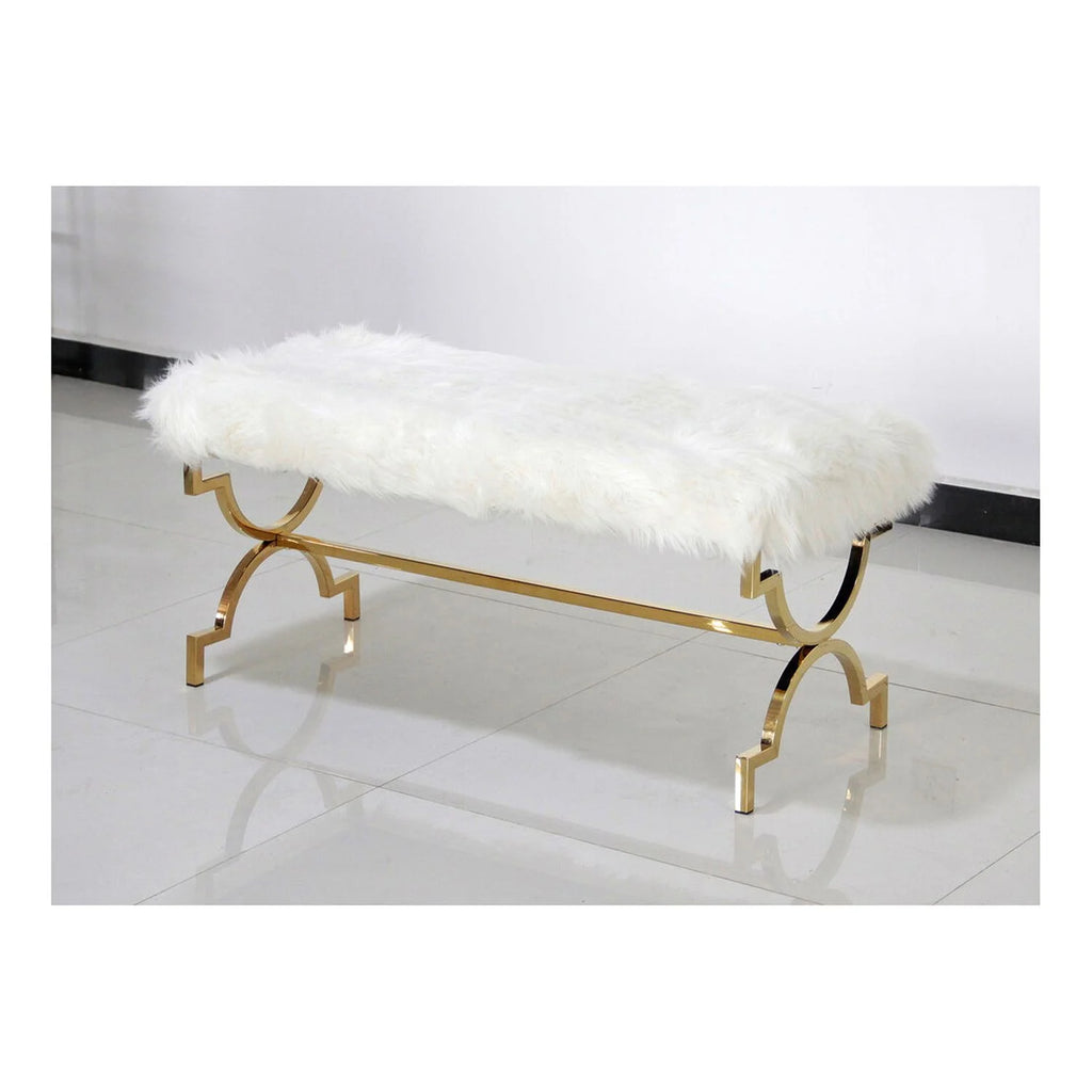 Faux Fur Upholstered Bench with Stainless Steel Frame M932164
