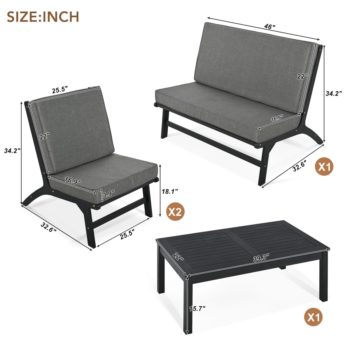 Acacia Solid Wood 4-Piece Outdoor Sofa X110692
