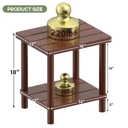 Brown 2-Tier Bamboo Outdoor Side Table O225