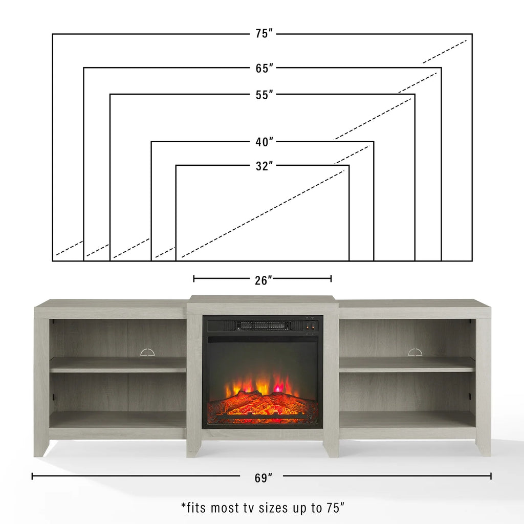 69" Low Profile Tv Stand W/Fireplace Whitewash R191