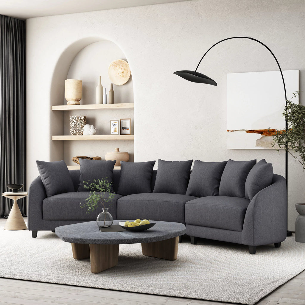 Charcoal and Dark Brown Fabric 3 Seater Curved Sectional Sofa G162470