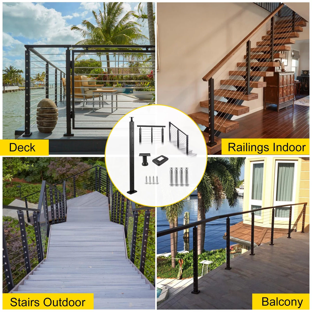 Cable Railing Post 36" Stainless Steel Black B46469