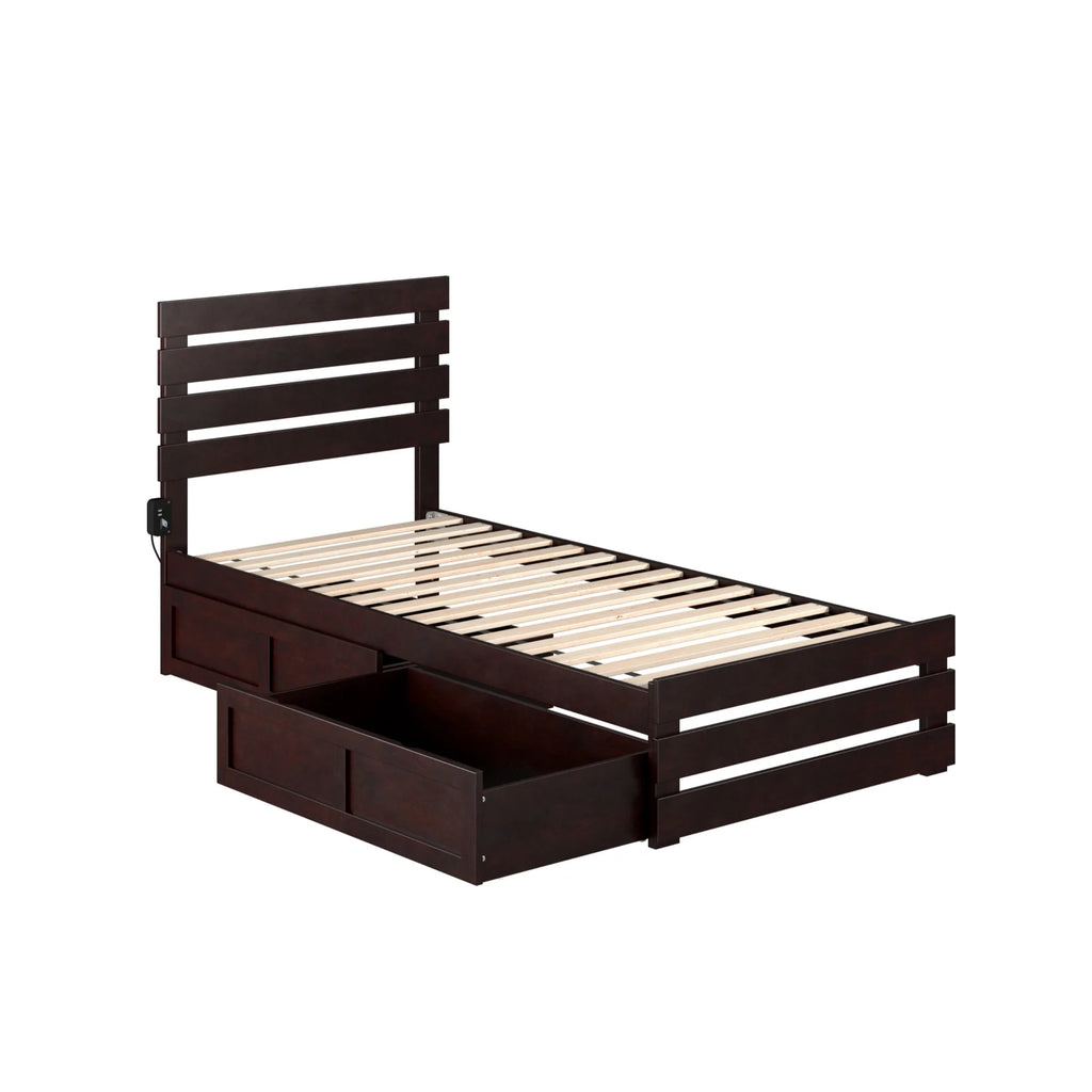 Espresso Solid Wood Twin XL Bed with Footboard & Drawers G315564