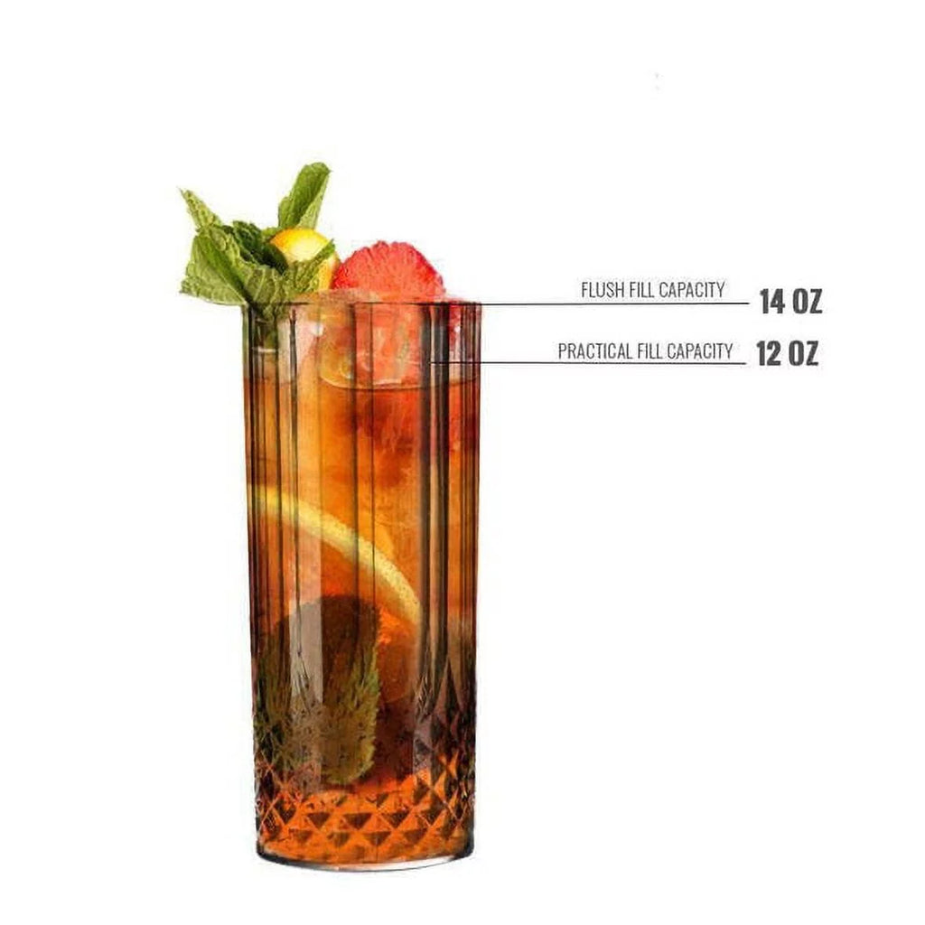 14 oz Clear Crystal Cut High Ball Plastic Glasses 48ct G9718