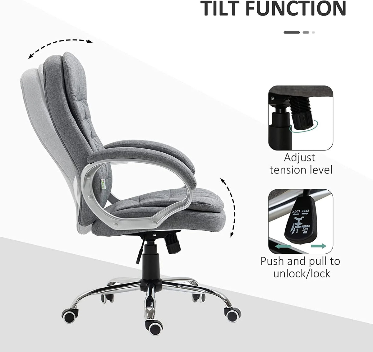 High Back Grey Upholstered Office Chair with Headrest and Armrest A3547