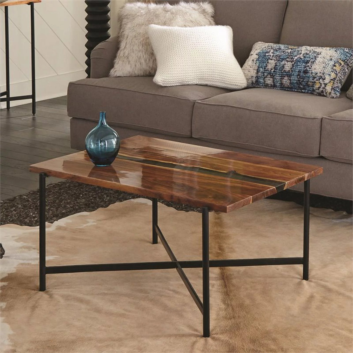 36" Acacia Wood and Acrylic Coffee Table L863912