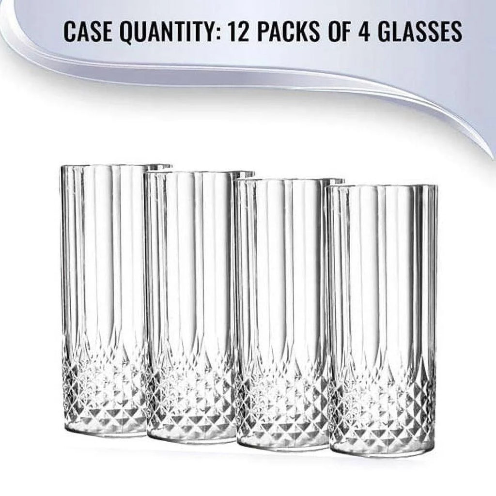 14 oz Clear Crystal Cut High Ball Plastic Glasses 48ct G9718