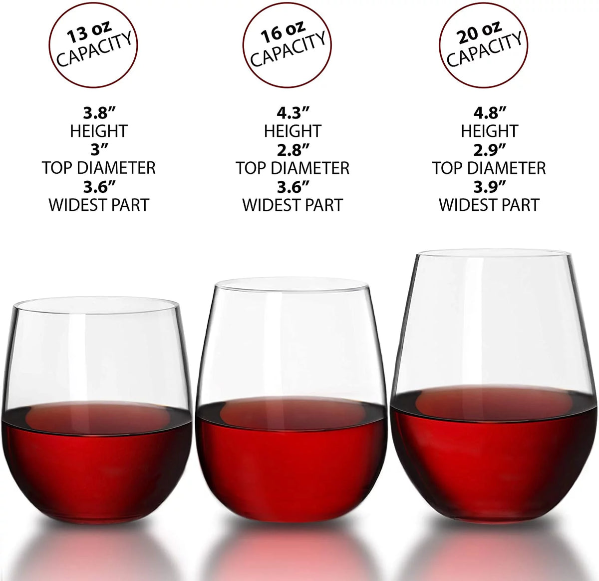 16 oz BPA-Free Stemless Plastic Wine Glasses Set of 12 F9952