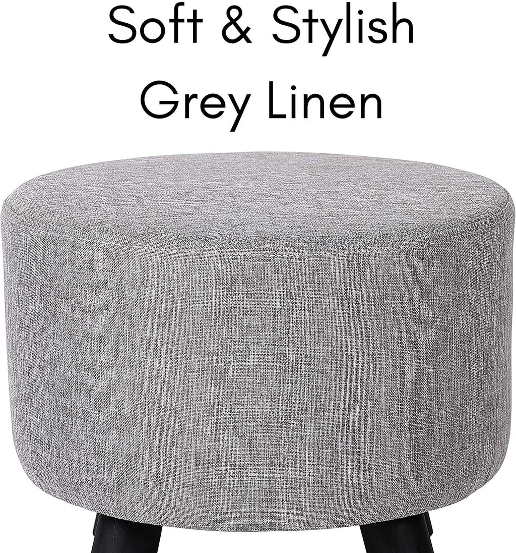 Linen Foot Stool Ottoman with Wood Legs F405040