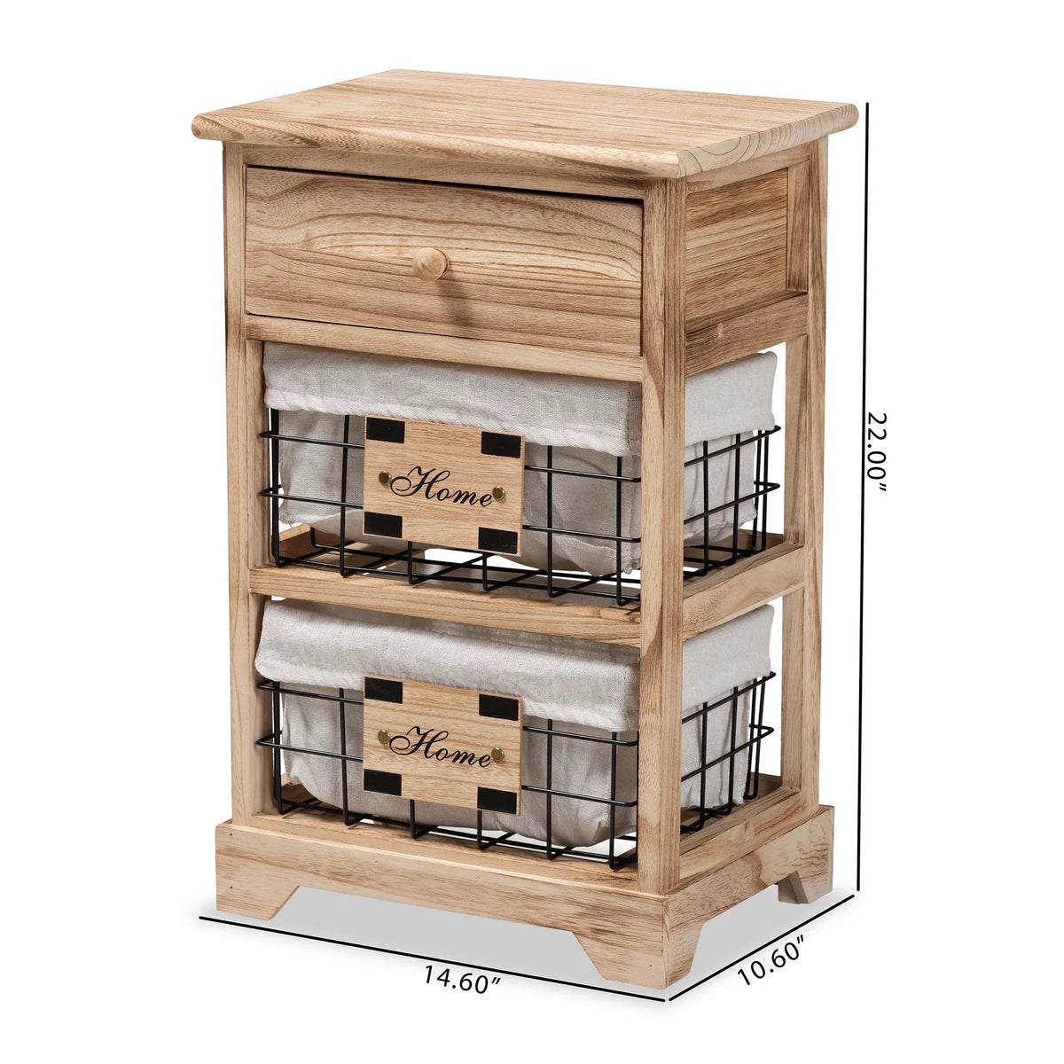 Oak Brown Wood 1 Drawer End Table with Baskets S479998