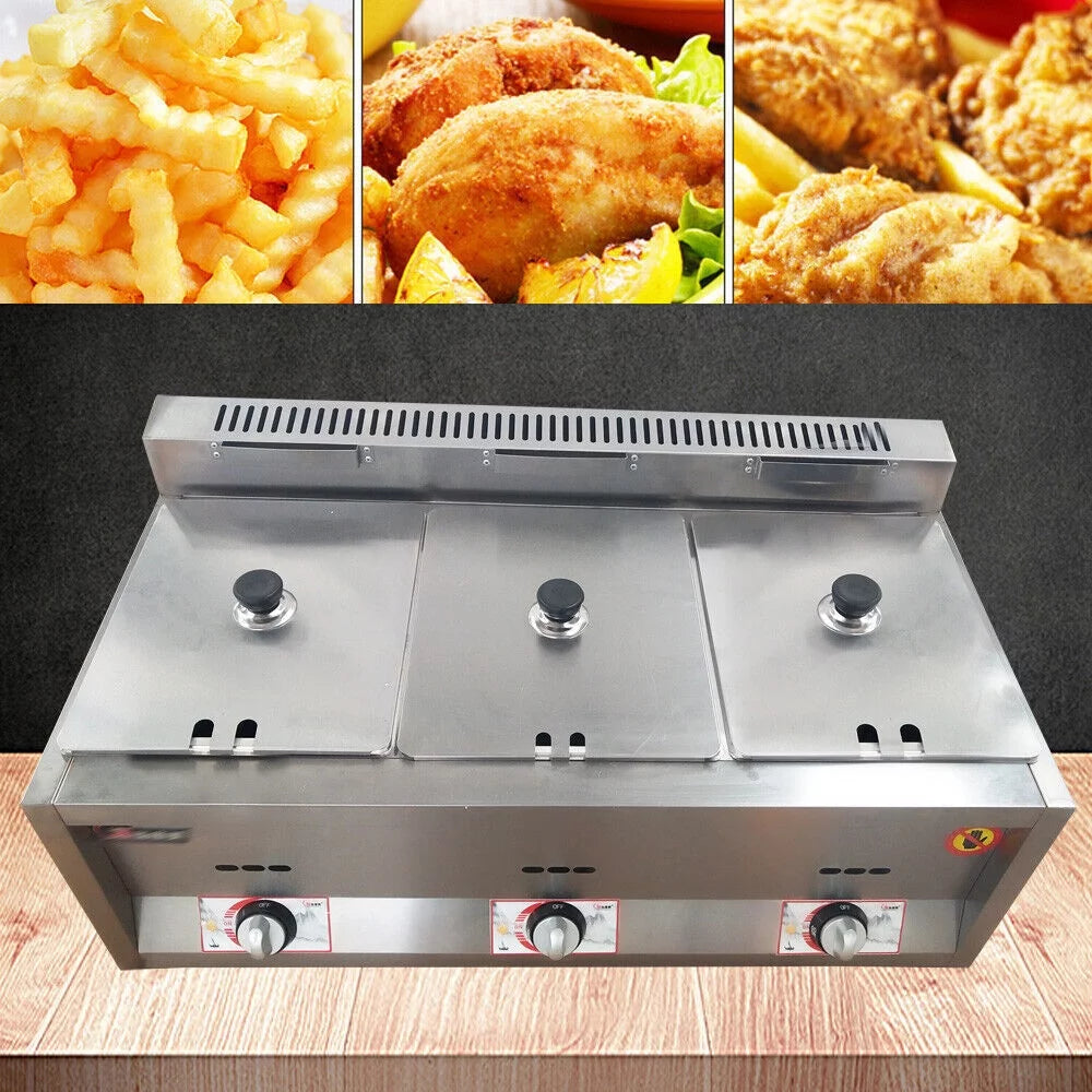 18L Propane NG Gas Fryer 3 Pan Temperature Control W21642