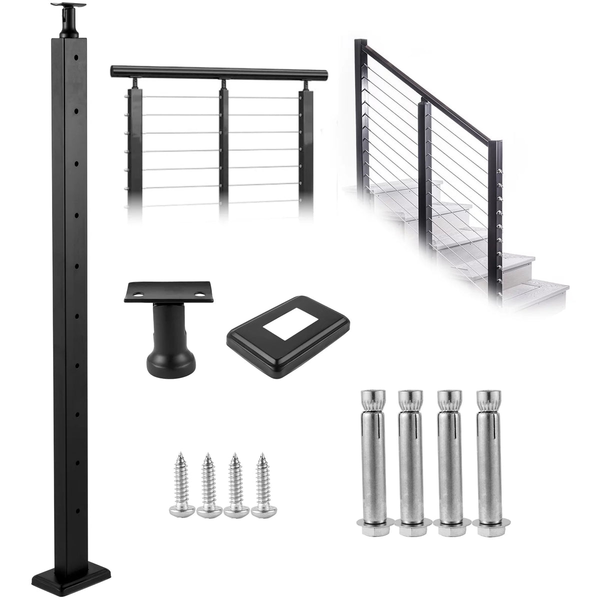 Cable Railing Post 36" Stainless Steel Black B46469