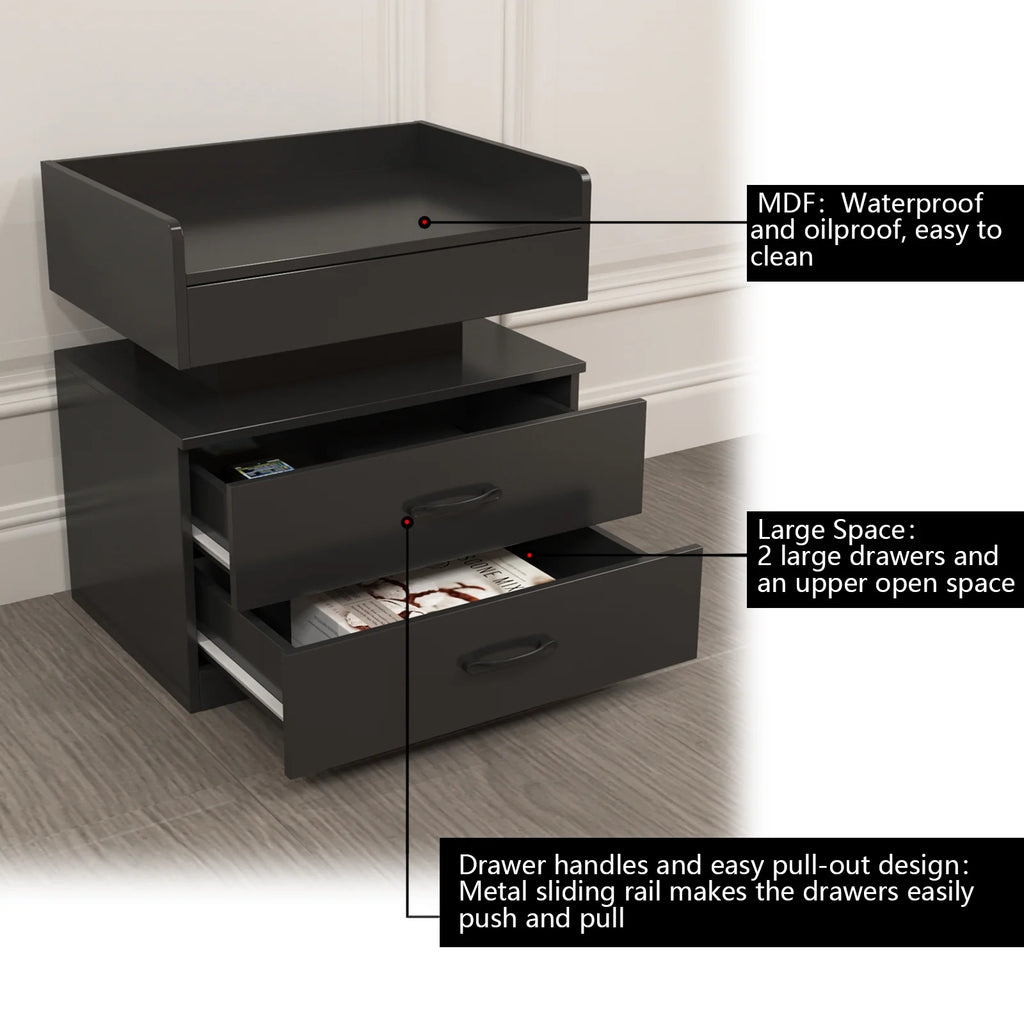 Black Wood Nightstand with Charging Station and 2 Drawers U449456
