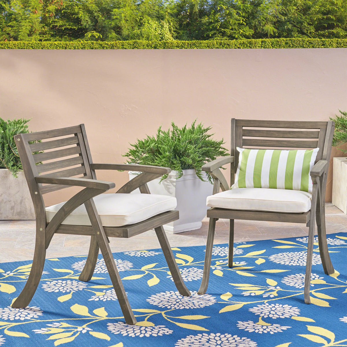 Acacia Wood Dining Chairs with Cushion, Set of 2 T610