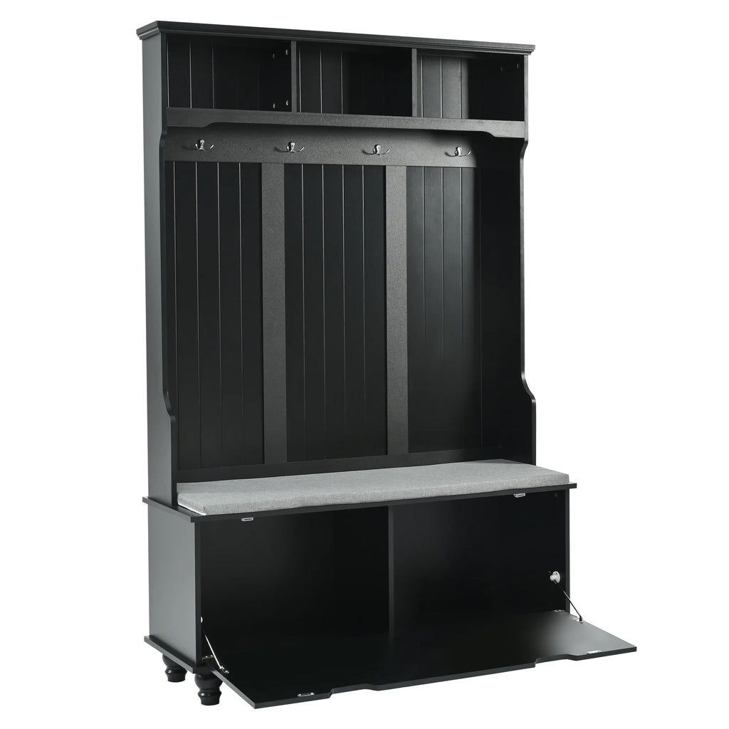White Wood Hall Tree with Bench and Shoe Storage Z448953