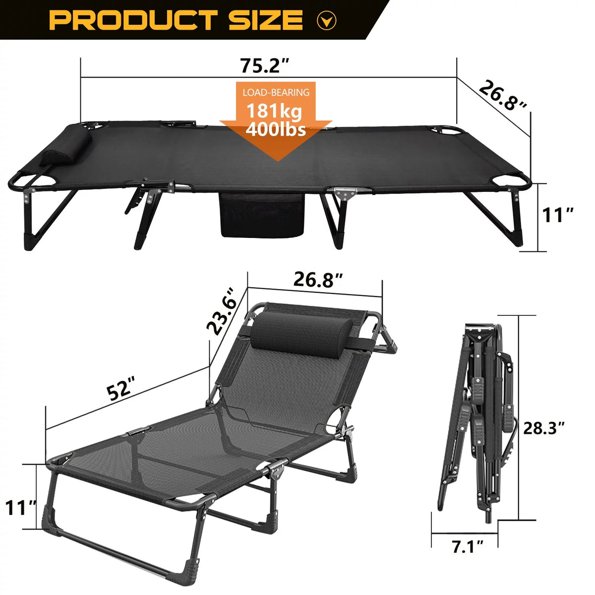 Folding Camping Cot with Pillow & Mattress W585